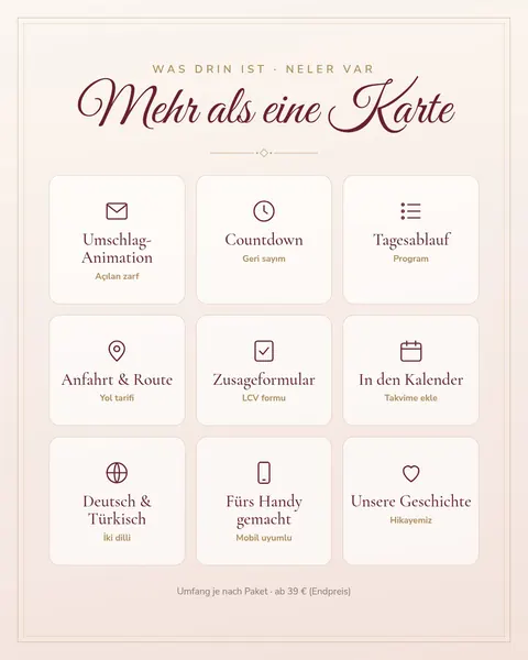 Instagram-Beitrag: Was drin ist: Animation, Countdown, Anfahrt, Zusageformular und mehr