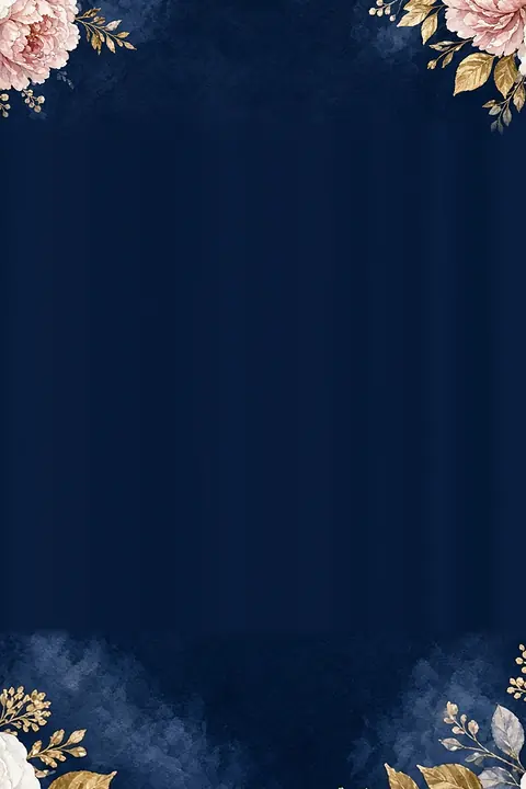 Vorlage Navy & Gold: Navy & Gold: Aquarellblumen oben und unten, viel Raum für eure Namen. Zweisprachig Türkisch und Deutsch.