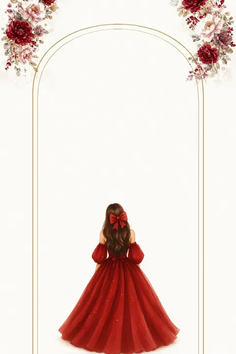 Vorlage Rubin-Prinzessin: Ein goldener Bogen mit Rosen, die Braut im rubinroten Ballkleid: romantisch und edel. Zweisprachig Türkisch und Deutsch.