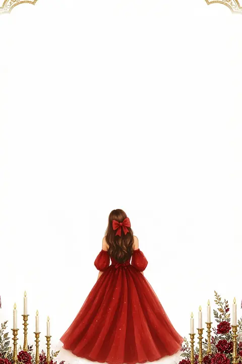 Vorlage Saray: Saray: eine Kına-Einladung in Rot und Gold mit der Braut im Aquarell-Stil. Zweisprachig Türkisch und Deutsch.