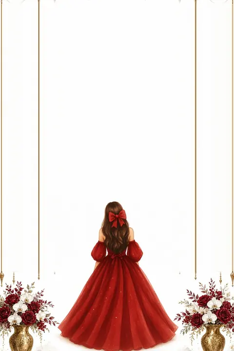Vorlage Goldvasen: Goldvasen: eine Kına-Einladung in Rot und Gold mit der Braut im Aquarell-Stil. Zweisprachig Türkisch und Deutsch.